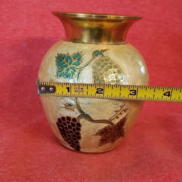 Pretty Vintage Brass Vase with Pearlescent Outer Design - Picture 10 of 12